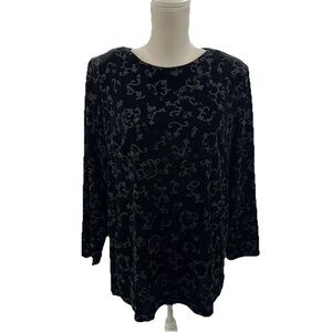 Vintage R&M Richards Black Velvet Evening Top Women’s XLP Silver Metallic Tunic